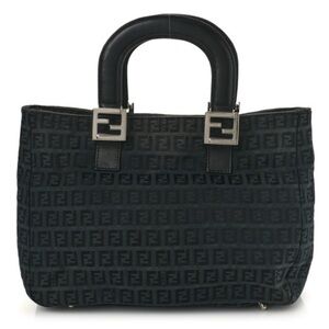 FENDI Zucchino Tote Bag Canvas Leather Black 26329 FF Purse 90241448